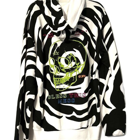 Eleven Paris Bless This Mess Cotton Hoodie Swirl Aop Skull Mens Size Large 42 44 - Picture 3 of 8